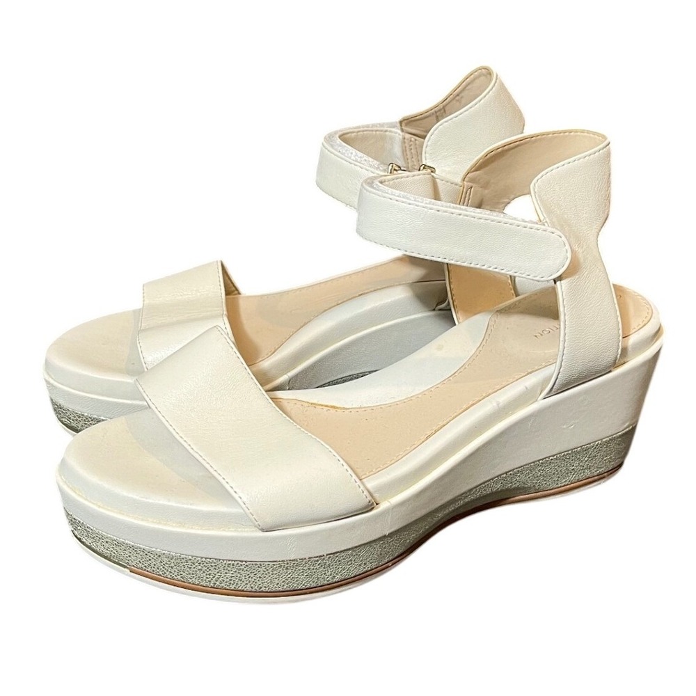 Cole Haan Grand Ambition Sandals Womens 6.5 Ivory White Wedge Platform Strap